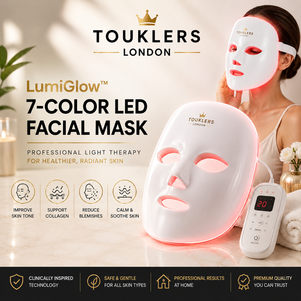 Touklers Lumi Glow 7-Color Led Facial Mask | UK & Europe
