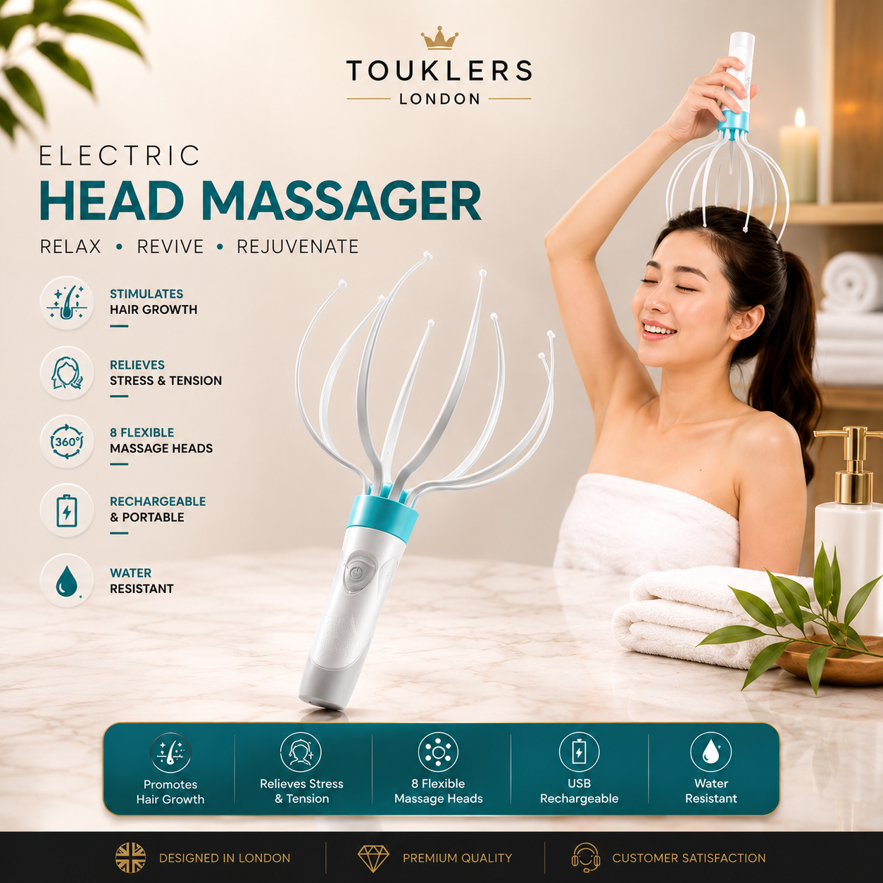 Touklers Scalp Massager | Relaxing Head & Hair Growth Massager.uk & Europe